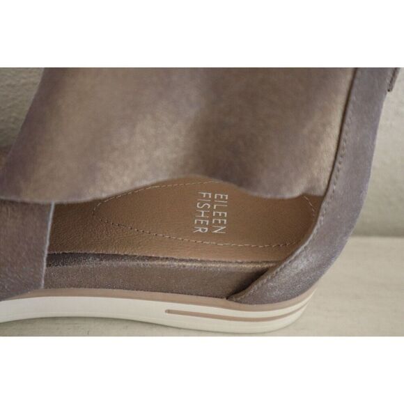 Eileen Fisher Women's Sz 9M Platinum Metallic Suede Sport Back Zip Sandals - Picture 7 of 12